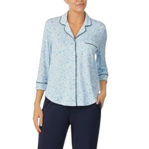 Kate Spade New York Pajama Top Shirt XL Blue Floral Print 3/4 Sleeve Sleepwear